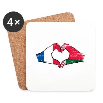 Frankreich Belarus Flagge Hände Herzform used - Untersetzer (4er-Set) - Weiß - Vorne