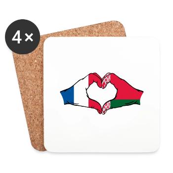 France Belarus Flag Hands Heart Shape - Coasters (set of 4) - white - Front