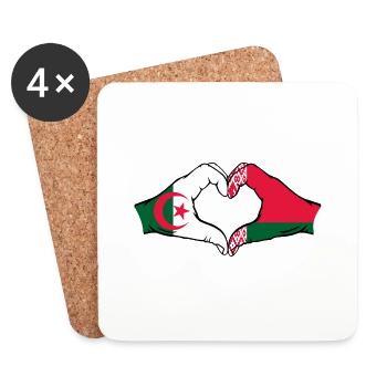 Algérie Biélorussie Drapeau Mains Coeur Forme - Dessous de verre (lot de 4) - blanc - Devant