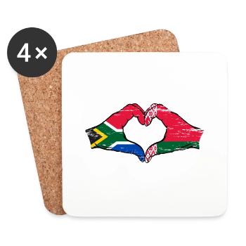 Afrique du Sud Biélorussie drapeau mains forme de coeur utilisé - Dessous de verre (lot de 4) - blanc - Devant
