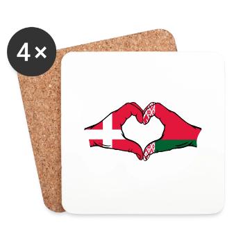 Dänemark Belarus Flagge Hände Herzform - Untersetzer (4er-Set) - Weiß - Vorne