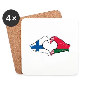 Finnland Belarus Flagge Hände Herzform used - Untersetzer (4er-Set) - Weiß - Vorne