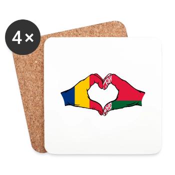 Rumänien Belarus Flagge Hände Herzform - Untersetzer (4er-Set) - Weiß - Vorne