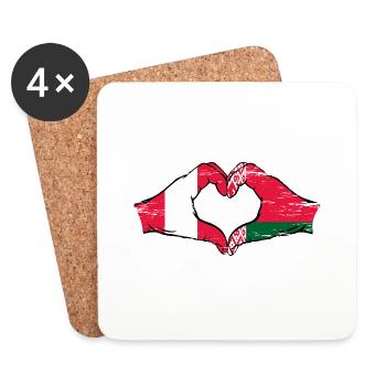 Peru Belarus flag hands heart shape used - Coasters (set of 4) - white - Front