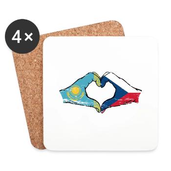 Kazakhstan République tchèque drapeau mains coeur forme utilisé - Dessous de verre (lot de 4) - blanc - Devant
