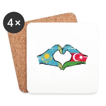 Kazakhstan Azerbaïdjan Drapeau Mains Coeur Utilisé - Dessous de verre (lot de 4) - blanc - Devant