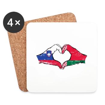 Slovénie Biélorussie drapeau mains forme de coeur utilisé - Dessous de verre (lot de 4) - blanc - Devant