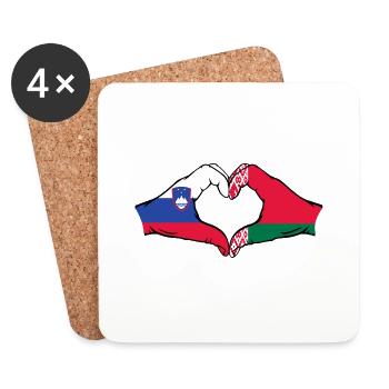 Slovénie Biélorussie drapeau mains coeur - Dessous de verre (lot de 4) - blanc - Devant