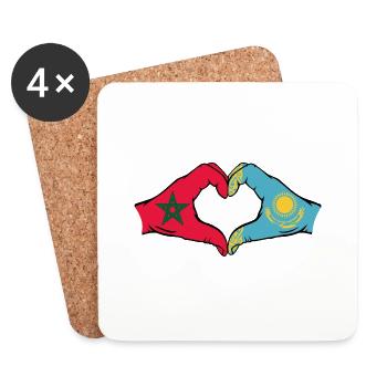 Marokko Kasachstan Flagge Hände Herzform - Untersetzer (4er-Set) - Weiß - Vorne