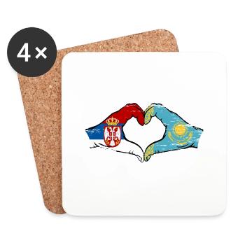 Serbie Kazakhstan drapeau mains forme de coeur utilisé - Dessous de verre (lot de 4) - blanc - Devant