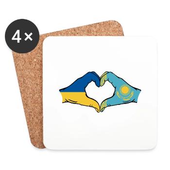 Ukraine Kazakhstan Drapeau Mains Coeur Forme - Dessous de verre (lot de 4) - blanc - Devant
