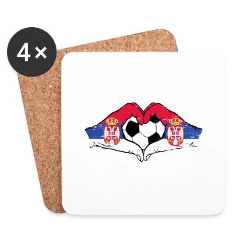 Serbie drapeau football mains forme de coeur utilisé - Dessous de verre (lot de 4) - blanc - Devant