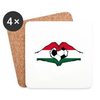 Hongrie drapeau football mains forme de coeur - Dessous de verre (lot de 4) - blanc - Devant