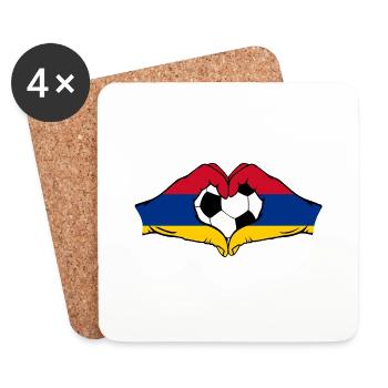 Armenien Flagge Fußball Hände Herzform - Untersetzer (4er-Set) - Weiß - Vorne