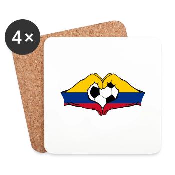 Colombie drapeau football mains forme de coeur - Dessous de verre (lot de 4) - blanc - Devant