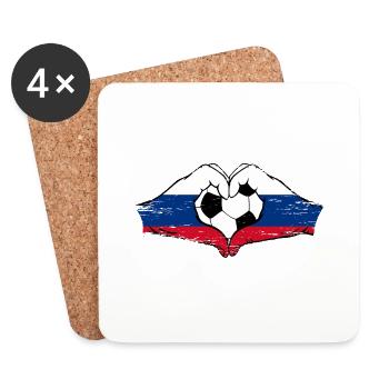Russie drapeau football mains forme de coeur utilisé - Dessous de verre (lot de 4) - blanc - Devant