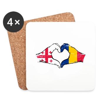 Géorgie Roumanie drapeau mains forme de coeur utilisé - Dessous de verre (lot de 4) - blanc - Devant