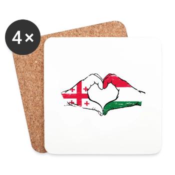 Géorgie Hongrie drapeau mains forme de coeur utilisé - Dessous de verre (lot de 4) - blanc - Devant
