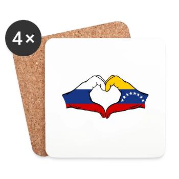 Russland Venezuela Flagge Hände Herzform - Untersetzer (4er-Set) - Weiß - Vorne