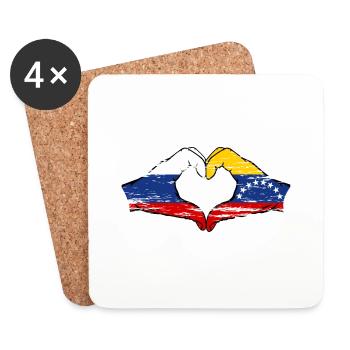 Russie Venezuela drapeau mains forme de coeur utilisé - Dessous de verre (lot de 4) - blanc - Devant