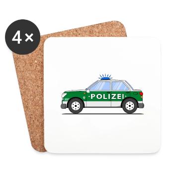 Polizeiauto in Grün und Silber - Untersetzer (4er-Set) - Weiß - Vorne