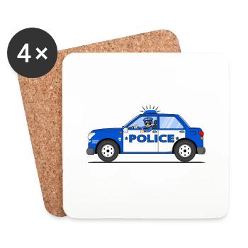 Police car Police with policeman blue and white - Coasters (set of 4) - white - Front