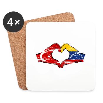 Türkei Venezuela Flagge Hände Herzform used - Untersetzer (4er-Set) - Weiß - Vorne