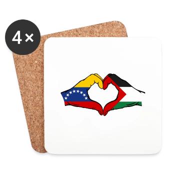 Venezuela Palestine drapeau mains forme de coeur - Dessous de verre (lot de 4) - blanc - Devant
