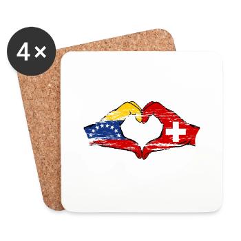 Venezuela Suisse Drapeau Mains Coeur Forme Utilisé - Dessous de verre (lot de 4) - blanc - Devant