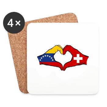 Venezuela Switzerland Flag Hands Heart Shape - Coasters (set of 4) - white - Front