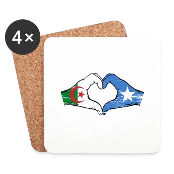 Algérie Somalie Drapeau Mains Coeur Forme Utilisé - Dessous de verre (lot de 4) - blanc - Devant