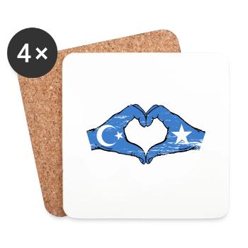 Ouïghour Somalie drapeau mains coeur utilisé - Dessous de verre (lot de 4) - blanc - Devant