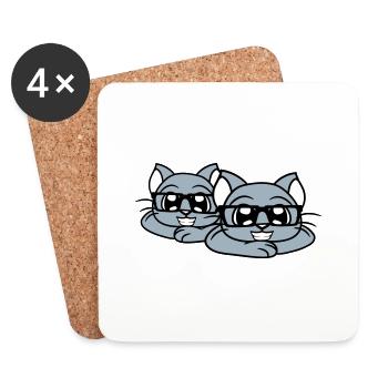2 Clever Nerd Cats Horn-Rimmed Glasses Geek Eyewear Team - Coasters (set of 4) - white - Front