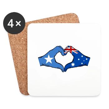 Somalie Australie Drapeau Mains Coeur Forme - Dessous de verre (lot de 4) - blanc - Devant