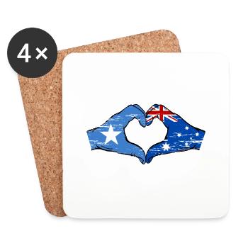 Somalie Australie drapeau mains forme de coeur utilisé - Dessous de verre (lot de 4) - blanc - Devant