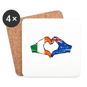 Irlande Nouvelle-Zélande drapeau mains forme coeur utilisé - Dessous de verre (lot de 4) - blanc - Devant