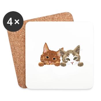 Niedliche zwei Katzen spähen - Untersetzer (4er-Set) - Weiß - Vorne