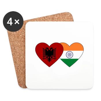 Albanie Inde Drapeau Coeur - Dessous de verre (lot de 4) - blanc - Devant