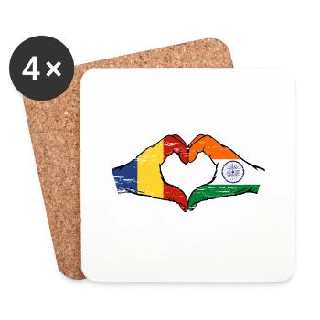 Romania India Flag Hands Heart Shape Used - Coasters (set of 4) - white - Front
