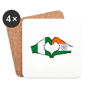 Nigeria Inde Drapeau Mains Coeur Forme - Dessous de verre (lot de 4) - blanc - Devant