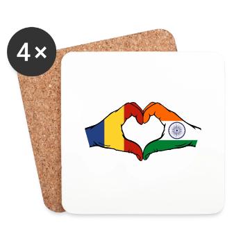 Romania India Flag Hands Heart Shape - Coasters (set of 4) - white - Front