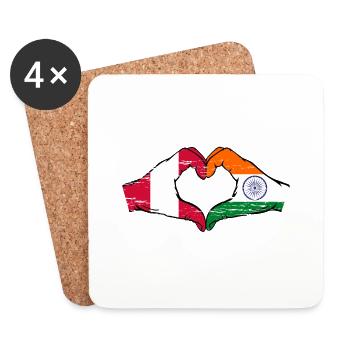 Peru India flag hands heart shape used - Coasters (set of 4) - white - Front