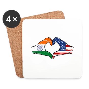 Indien USA Flagge Hände Herzform used - Untersetzer (4er-Set) - Weiß - Vorne