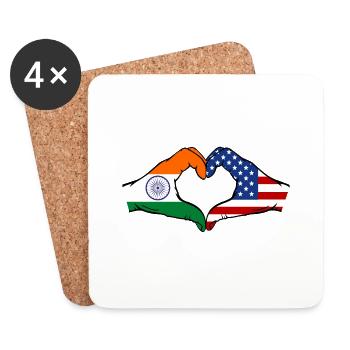 Inde États-Unis drapeau mains forme coeur - Dessous de verre (lot de 4) - blanc - Devant
