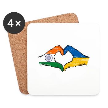 India Ukraine Flag Hands Heart Shape Used - Coasters (set of 4) - white - Front