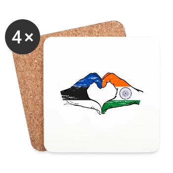 Estand India Flag Hands Heart Shape Used - Coasters (set of 4) - white - Front