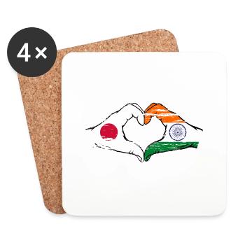 Japan India Flag Hands Heart Shape Used - Coasters (set of 4) - white - Front