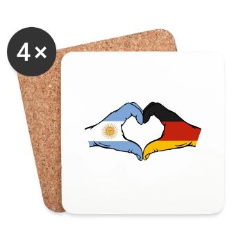 Argentine Allemagne Drapeau Mains Coeur Forme - Dessous de verre (lot de 4) - blanc - Devant