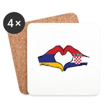 Arménie Croatie Drapeau Mains Coeur Forme - Dessous de verre (lot de 4) - blanc - Devant