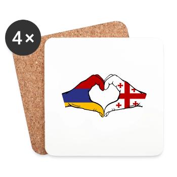 Arménie Géorgie Drapeau Mains Coeur Forme - Dessous de verre (lot de 4) - blanc - Devant
